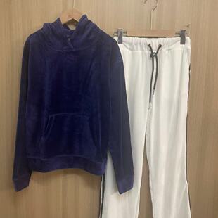 外套裤 外贸春秋季 宽松简约休闲帽衫 女士韩版 子 金丝绒连帽纯色长袖