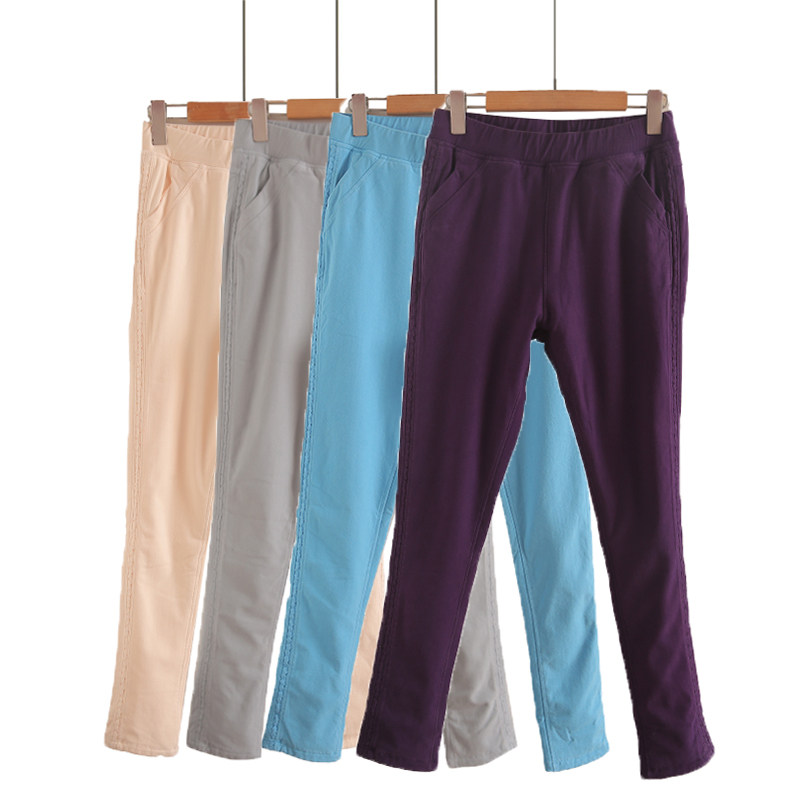 专柜价699 打底裤女外穿冬季新款口袋纯棉高腰加绒保暖小脚紧身裤