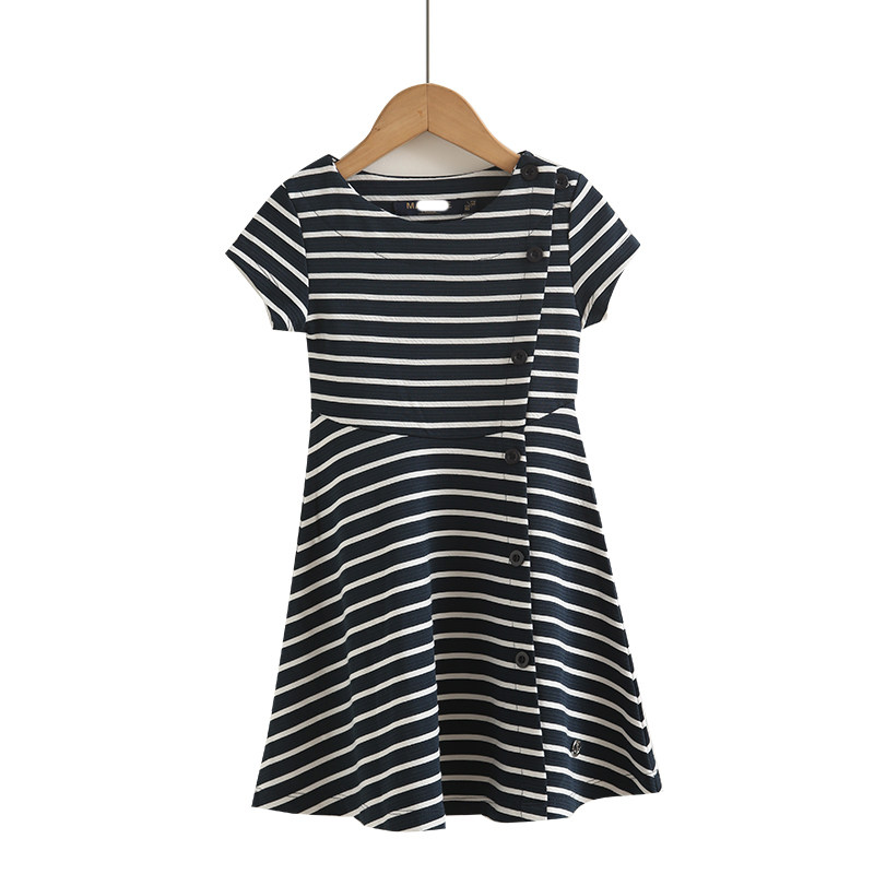 前面一排扣女童条纹连衣裙夏装新款女宝短袖时髦洋气长款t恤裙子,童装/婴儿装/亲子装,连衣裙,淘宝优惠券,粉丝福利购,淘宝优惠卷