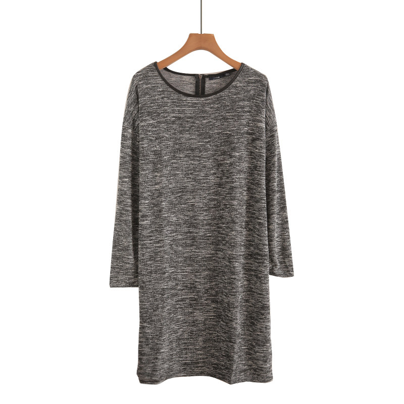 外贸原单针织衫女秋冬混色圆领显瘦连衣裙时尚打底衫中长款毛衣