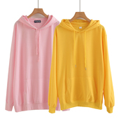 外套韩版 纯色连帽卫衣女式 毛圈套头春秋休闲运动上衣宽松棉质长袖