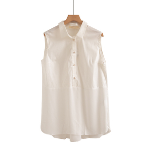 韩版中长款上衣衬衫背心女款百搭职业衬衣领拼接打底无袖衬衫棉质