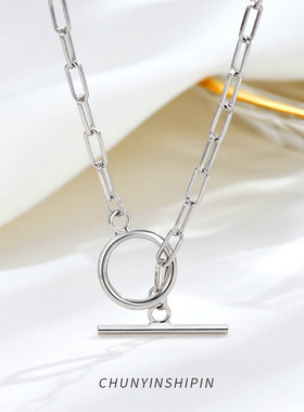 小众简约几何圆圈横杆项链s925纯银项饰韩系个性女OT锁骨链饰品