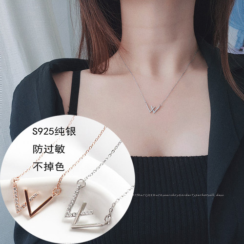925纯银字母项链十字链女