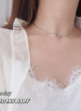 小众简约几何圆圈横杆项链s925纯