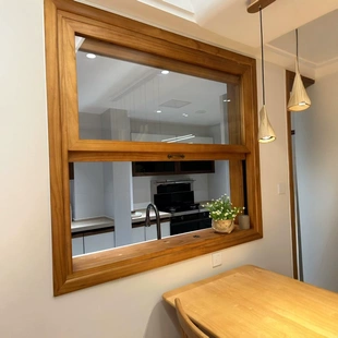 折叠窗户上提窗上下推拉窗厨房吧台外卖玻璃实木窗框架悬停窗