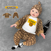 分体套装 宝宝连体衣哈衣爬服秋装 纯棉长袖 卡通小熊婴儿衣服春秋季