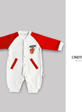 新款秋冬季婴幼儿宝宝红色舞狮新生儿婴儿哈衣连体衣