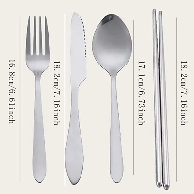 4Pcs/Set Stainless Steel Chopsticks Spoon Fork Steak Knife