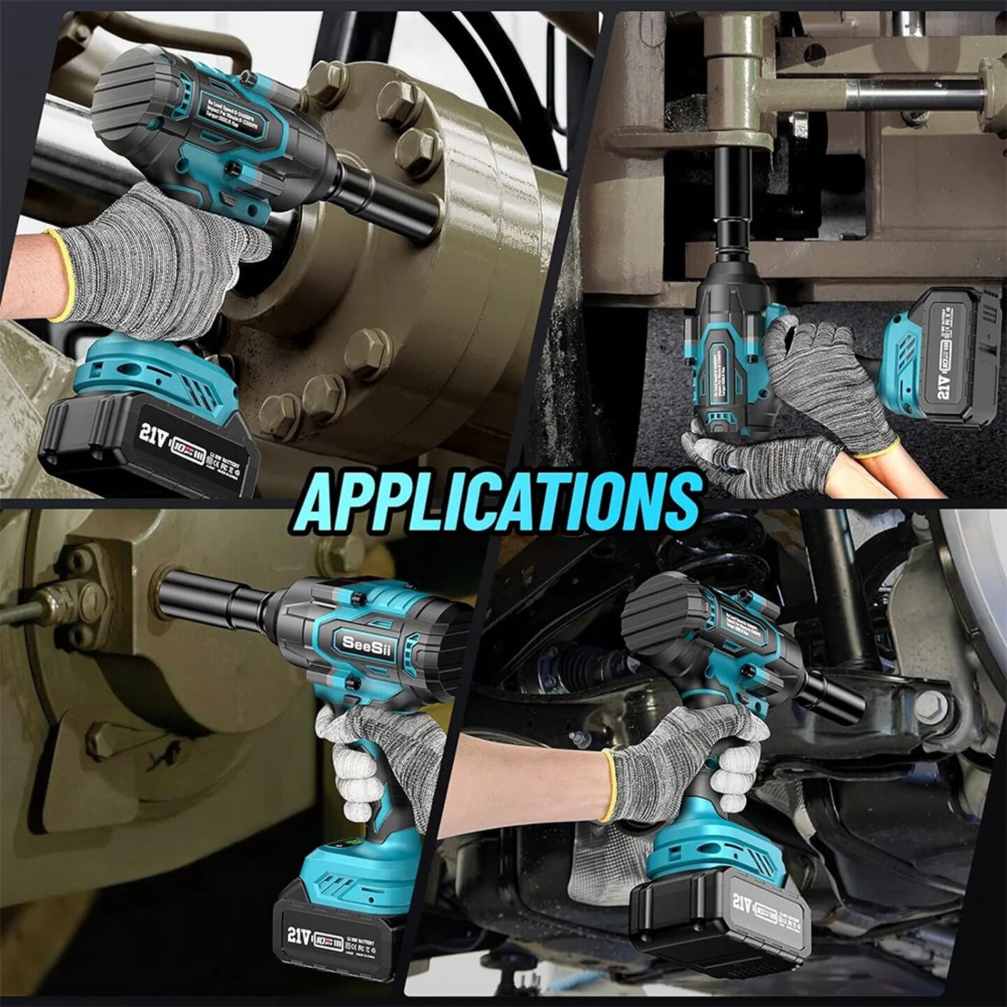 SEESII 1000Nm Brushless Impact Wrench 1/2 inch Cordless Ele
