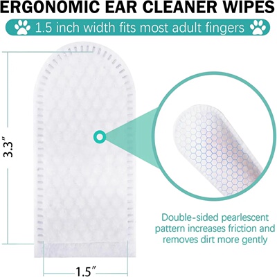 Pet Ear Wipes, Ear Cleaner Finger Wipes for Cats and Dogs,