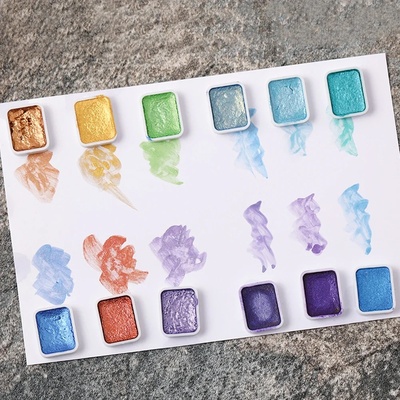 6Color Shimmer Solid Watercolor Set Retro Painting Pearlesc