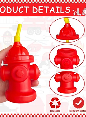 4/6/10Pcs Fire Hydrant Straw Cups With Lid Red Plastic Wate
