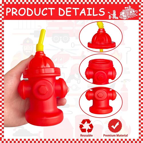 4/6/10Pcs Fire Hydrant Straw Cups With Lid Red Plastic Wate