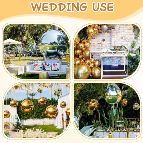 6pcs Inflatable Gold Mirror Balloons Large Shiny PVC Decor