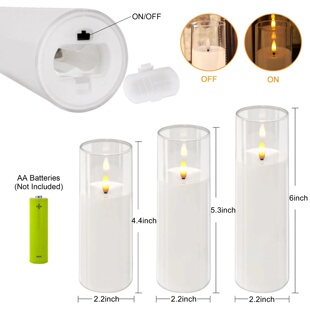 3Pcs White Flameless Candles Light Battery Operated Acrylic