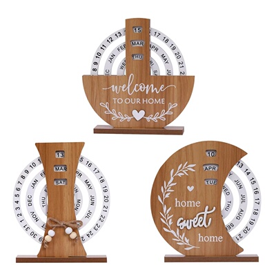 Wooden Creative Calendar Rotatable Time Record Card Reusabl