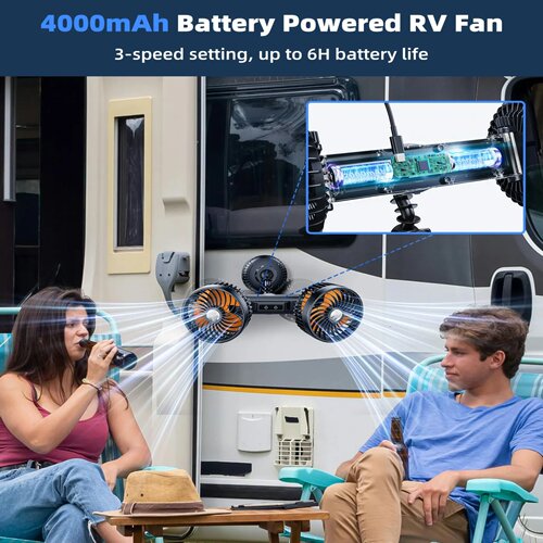 Eary Car Dual Head Fan With Powerful Suction Cup 4000mAh Ba