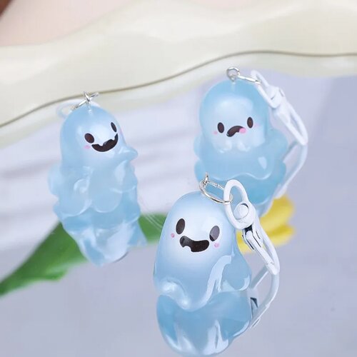 Halloween Luminous Ghost Keychain Portable Resin Keyring Cu