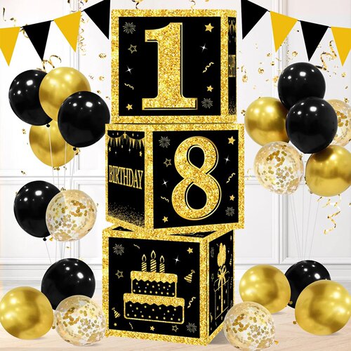 Black Gold Birthday Number Paper Box Happy 18 30 40 50 60 Y
