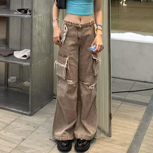 【孟子义同款】Jac FLeurant设计师口袋束脚牛仔裤紫色卡其色裤女