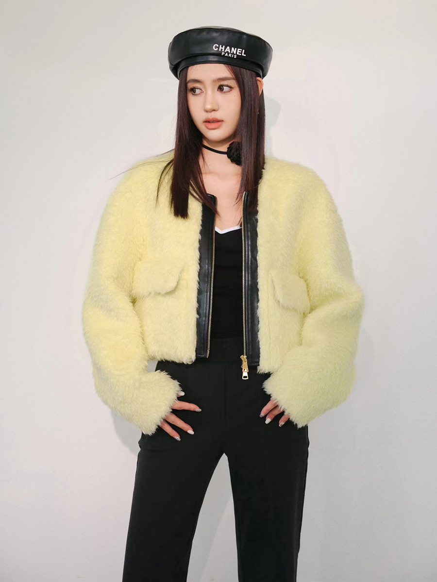 正品潮流甜美显白皮草毛毛短上衣