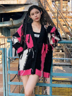 【阿娇同款】JacFLeurant25春秋撞色流苏羊驼羊毛开衫春秋毛衣女