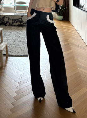 JAC FLEURANT设计师2026春夏新款荷叶边拼接黑色西裤休闲裤直筒女