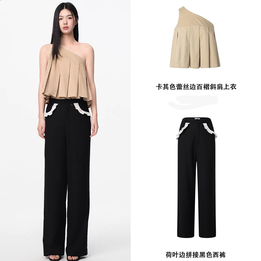 时尚甜美洋气吊带小衫黑色长裤女