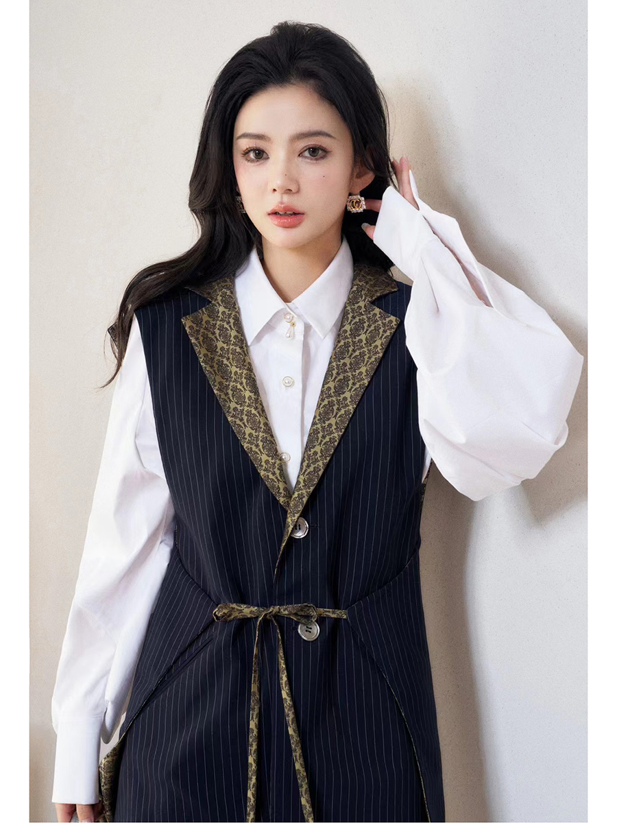 春秋新品两面穿绑带中长马夹马甲