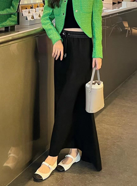 LOOSINGWHITE设计师春秋不规则松紧腰半身裙遮肉长裙特价女裙5折