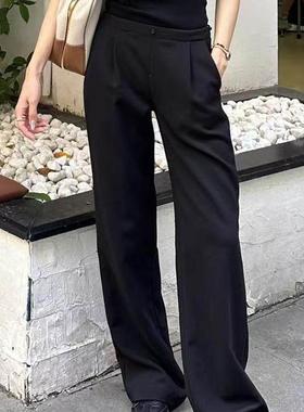 LOOSINGWHITE2024夏秋新款蕾丝装饰边西裤休闲裤女设计师品牌长裤