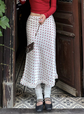 LOOSINGWHITE设计师2025夏季新款高级感甜美木耳边醋酸波点半身裙