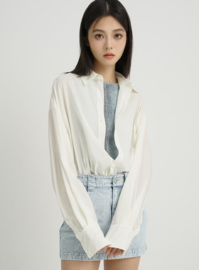 LOOSINGWHITE设计师秋拼接连衣裙长袖衬衣牛仔连体裙高级裙女现货