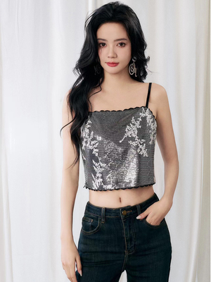 2024新品亮片绣花小吊带无袖女装