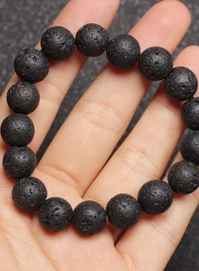 天然原矿火山岩手串大颗霸气复古黑色火山石手链男女单圈10mm