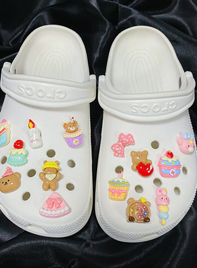 US8ACC可爱小熊生日派对奶油马卡龙蛋糕适配crocs洞洞鞋配饰鞋扣