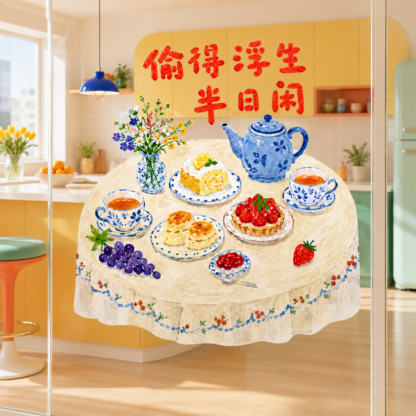 创意手绘窗花玻璃静电贴