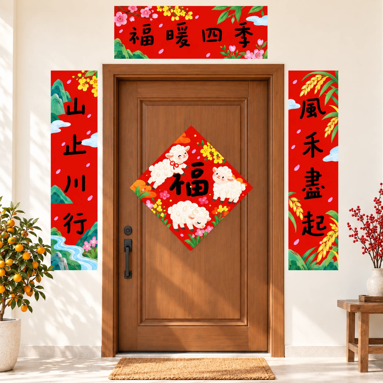 原创中国风羊年春联门贴门幅福字对联2027新年入户装饰繁体挥春