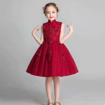 女童红色蓬蓬纱礼服裙