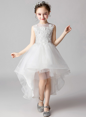 女童生日公主裙花童婚纱儿童小主持人白色礼服洋气拖尾演出服春夏
