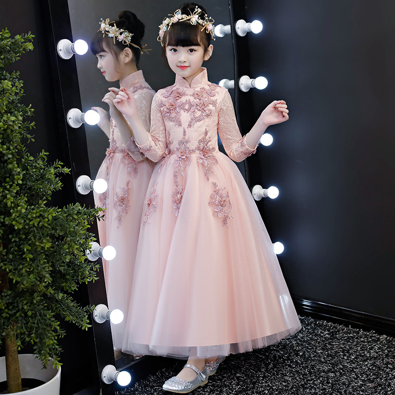 女童礼服生日主持长袖钢琴公主裙