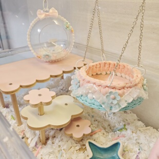 【蓝汐】仓鼠玩具金丝熊亚克力笼子造景平台跑轮吊篮床楼梯窝秋千