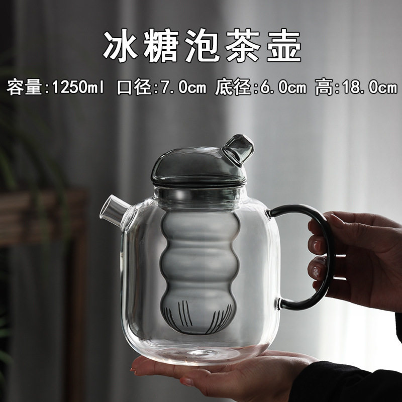 彩色玻璃内胆花草茶壶 高硼硅玻璃茶壶 家用可加热烧水壶烹饪工具图片