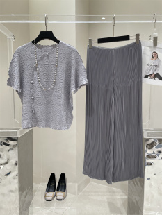 褶皱套装 2025春夏国风纯色冰花上衣大码 休闲高贵优雅气质妈妈时尚