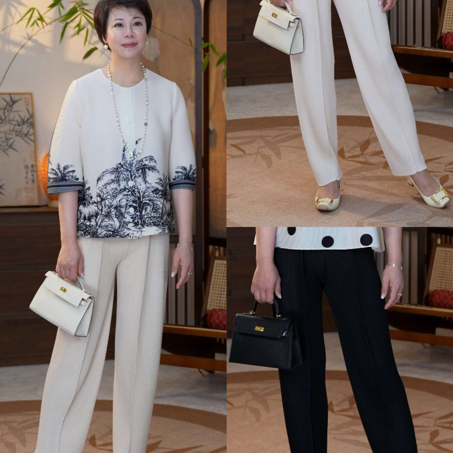 2026春装夏季气质鱼鳞裤褶皱女生日礼品优雅妈妈时尚高贵中年礼物