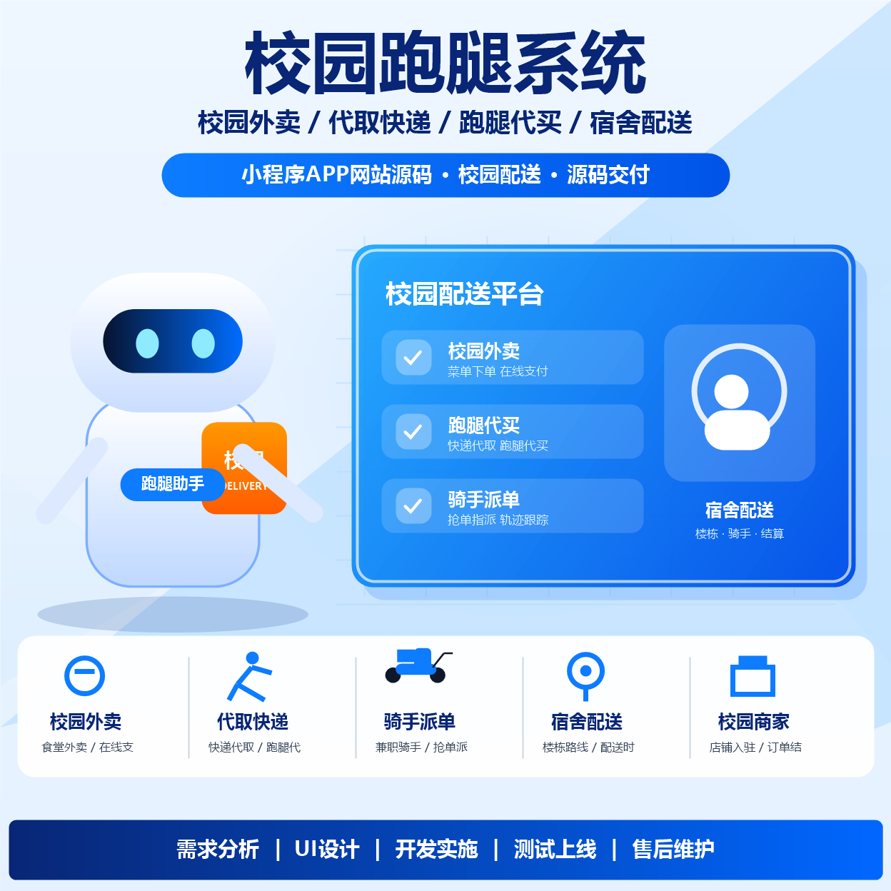 校园跑腿系统定制 小程序/APP/网站源码 校园外卖代取快递配送