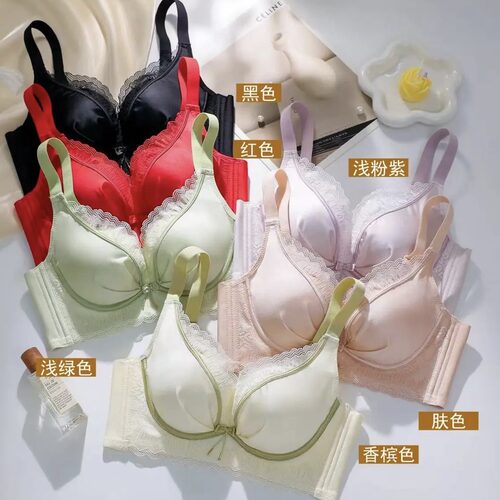 新款光面内衣批发深V蕾丝小胸聚拢透气无钢圈高侧收舒适胸罩文胸
