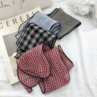 复古文艺100%亚麻小丝女春夏飘带配裙子学院风细窄长条领巾绑发带