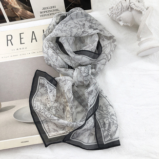 桑蚕丝纱巾真丝长条丝巾女夏季窄版薄款遮阳短飘带配裙子护颈领巾